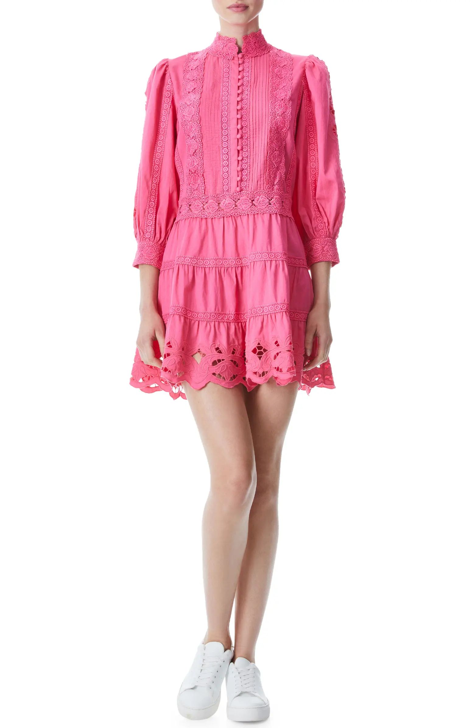 Alice + Olivia Clark Lace Detail Long Sleeve Cotton Dress | Nordstrom | Nordstrom