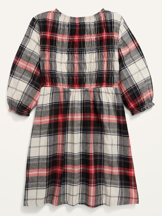 Plaid Flannel Smocked Long-Sleeve Dress for Girls | Old Navy (US)