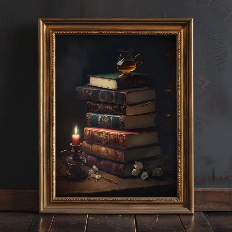Dark Academia Art Print, Moody Bookish Decor, Gothic Book Lover Gift, Wall Art, Cottagecore Decor... | Etsy (US)