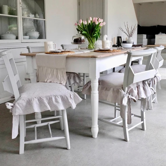 Chair Cover Ruffled Linen Dining Chair Covers Slipcover | Etsy | Etsy (US)