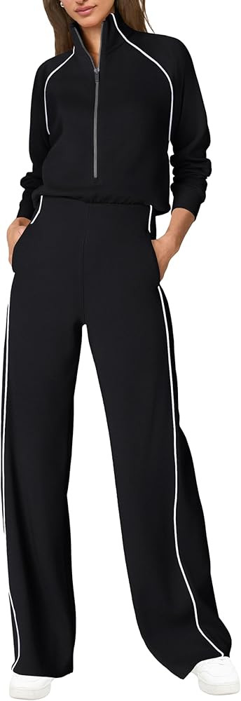 SENSERISE Womens Jumpsuits Casual Long Sleeve Jumpsuit One Piece Mock Neck Wide Leg Pants Fall Ou... | Amazon (US)