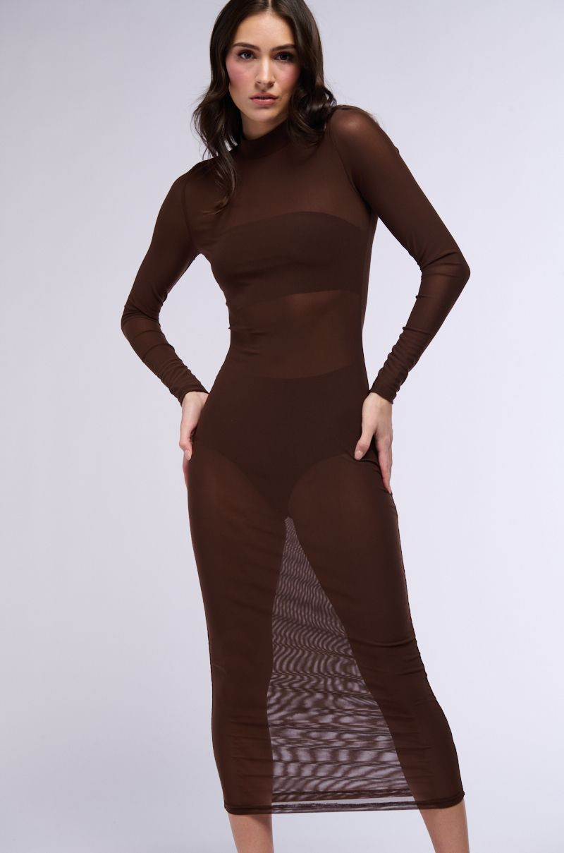 AU REVOIR MESH MIDI DRESS IN BROWN | AKIRA