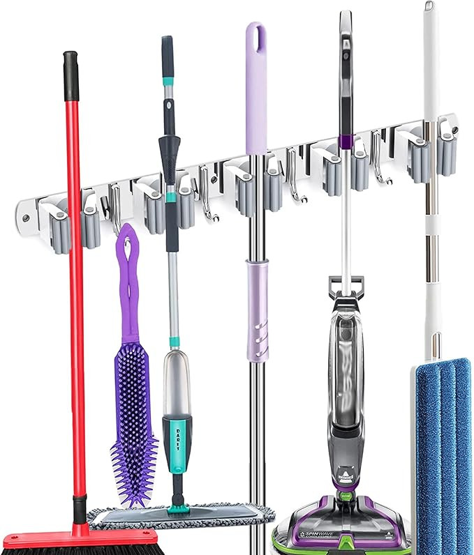 Broom Holder Wall Mount, Broom Organizer Wall Mount Stainless Steel Broom and Mop Hanger Heavy Du... | Amazon (US)