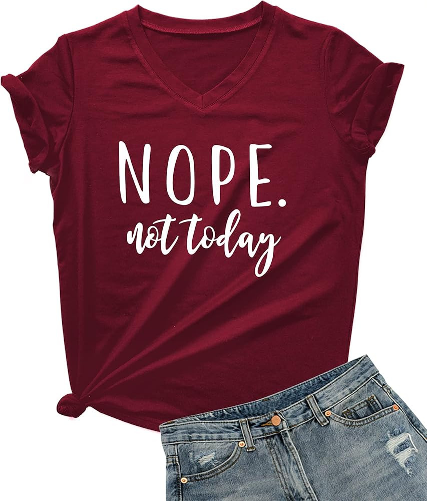 DANVOUY Women's V-Neck Cute Tees Funny Letter Printed T Shirt Graphic Tops | Amazon (US)