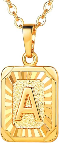 Initial Letter Pendant Halo Square/Hexgon Tag Monogram Charm 18K Gold/Platinum Plated Cooper Base... | Amazon (CA)