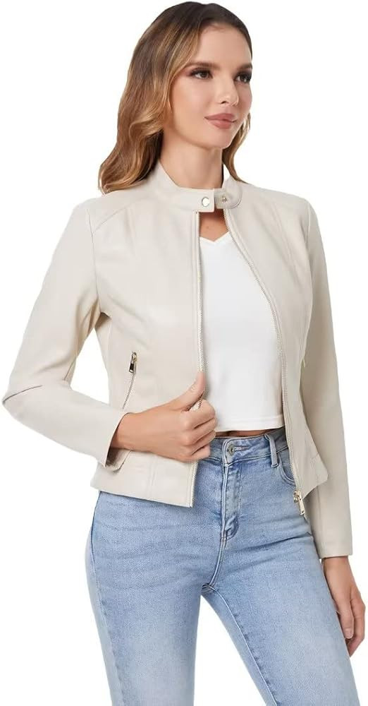 DIASHINY Faux Leather Jacket For Women, Zip Up Moto Biker Coat, Short PU Motorcycle Outwear | Amazon (US)