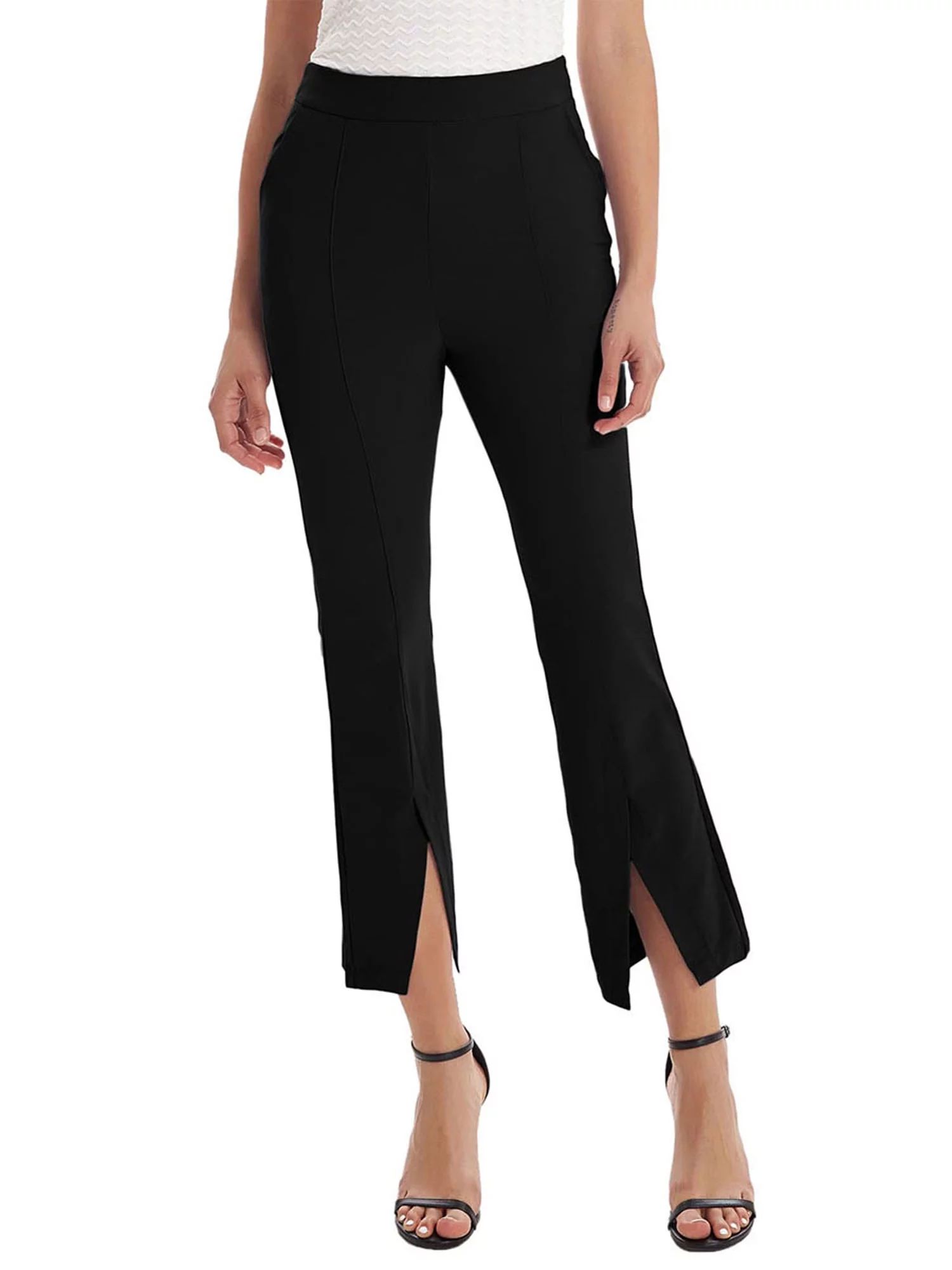 Chollius Women's Flare Leg Split Trousers Split Front Dress Pants High Elastic Waist Business Wor... | Walmart (US)