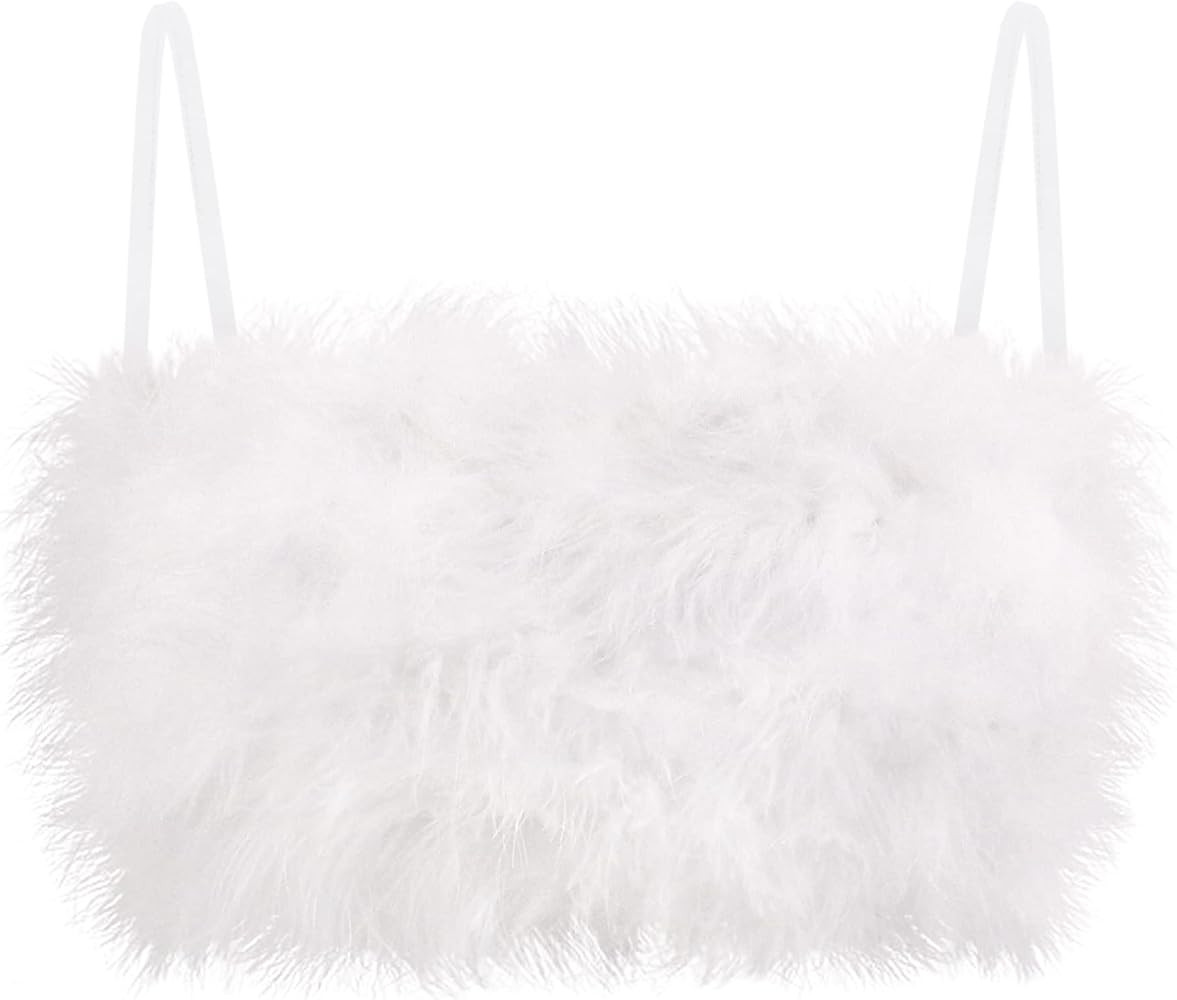 TYNORA Women's Faux Fur Crop Top Spaghetti Strap Tube Tops Strappy Cami for Concert Club Party | Amazon (US)