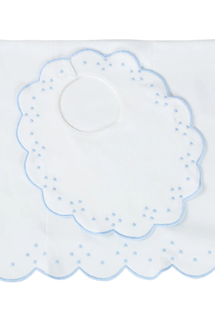 Scalloped Bib and Burp Set | Pink, Blue, Ecru | Loozieloo