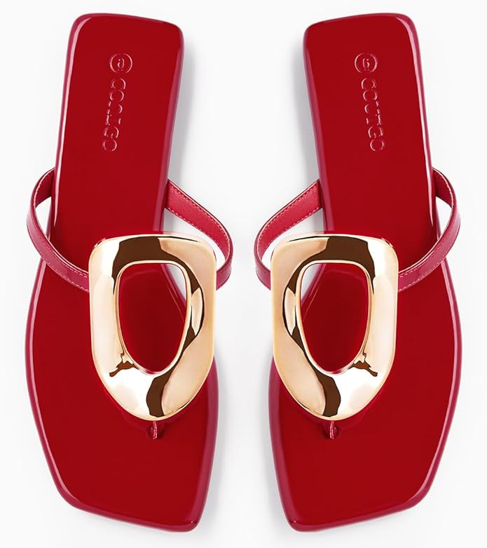 Coutgo Womens Flat Sandals Flip Flops Comfortable Slide Sandals Summer Beach Shoes with Metal Dec... | Amazon (US)