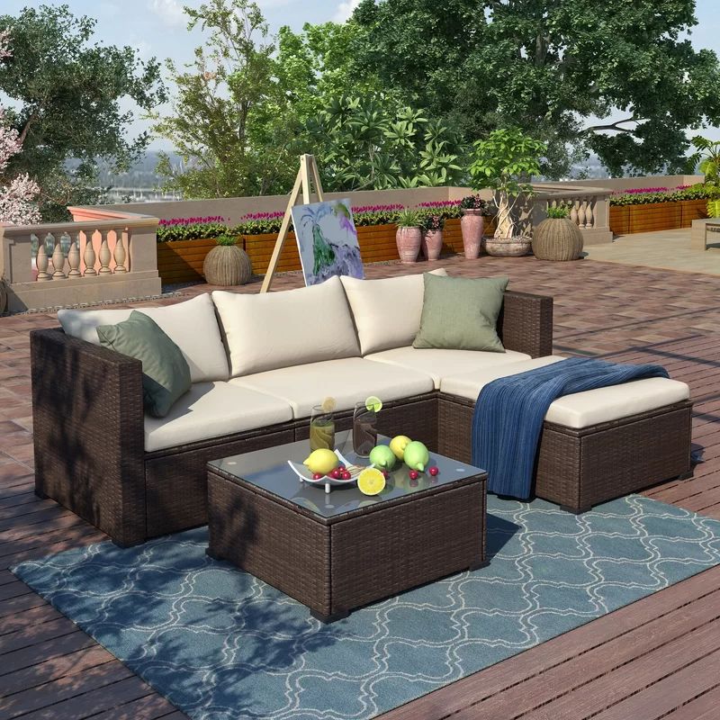 Adal 5 Piece Rattan Sectional Seating Group with Cushions | Wayfair North America