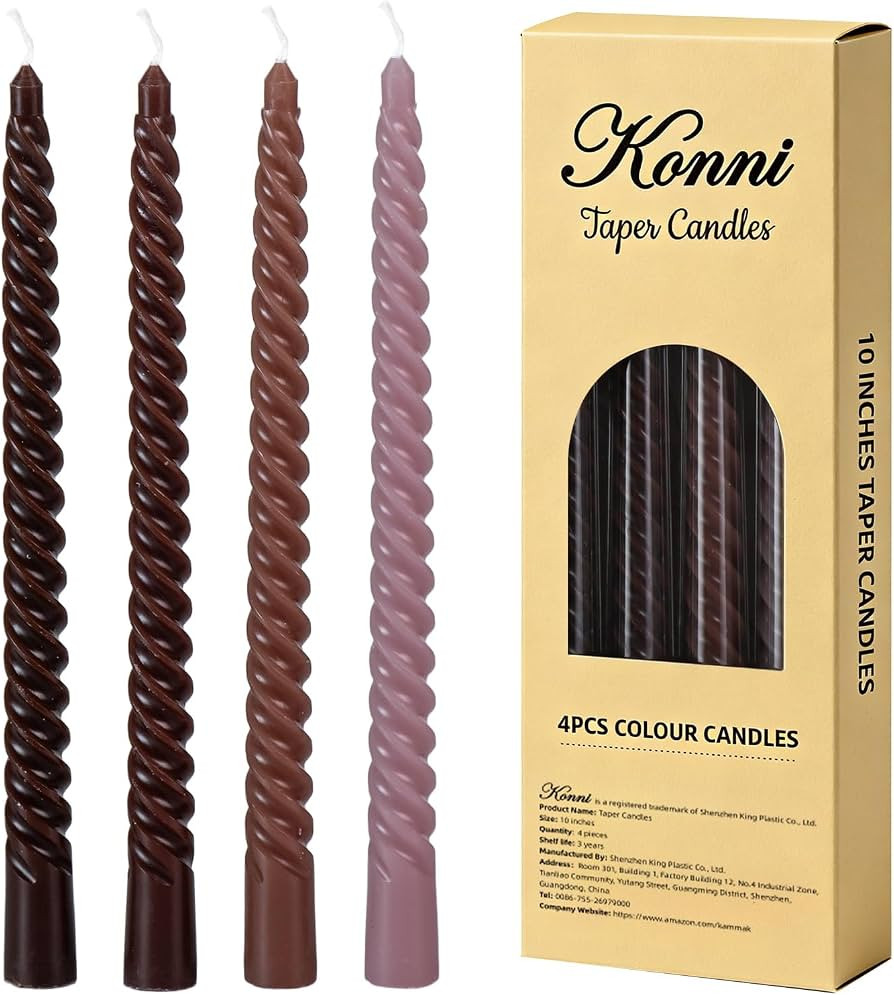 KONNI Spiral Taper Candles, 10 inch Coffee Twisted Candle, 4 Pack | Amazon (US)