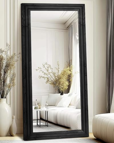 ABSWHLM Full Length Mirror 76"x34" Solid Wood Frame Floor Large Mirror for Living Room, Bedroom Hanging or Leaning Wall-Mounted, Black | Amazon (US)