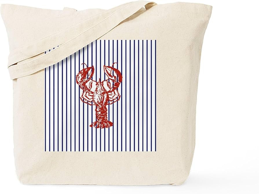 CafePress Blue Nautical Stripes Vintage Lobster Tote Bag Reusable Natural Beige Canvas Shopping B... | Amazon (US)