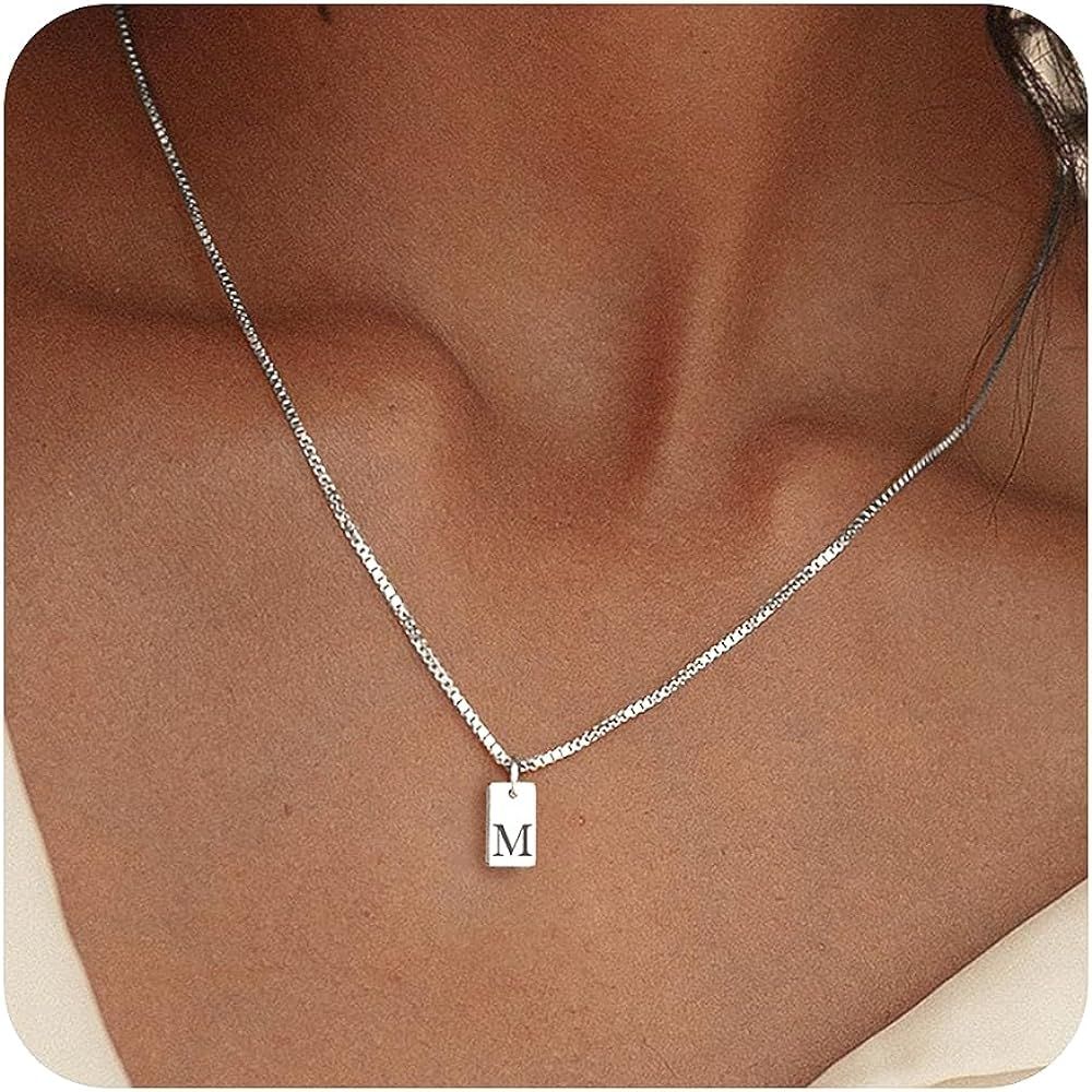 Initial Necklaces for Women Silver Plated Letter Necklace Dainty Silver Name Necklace Personalize... | Amazon (US)