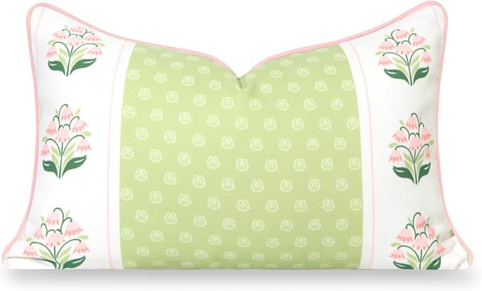 Hofdeco Premium Grandmillennial Patio Indoor Outdoor Lumbar Pillow Cover Only, 12"x20" Water Repe... | Amazon (US)