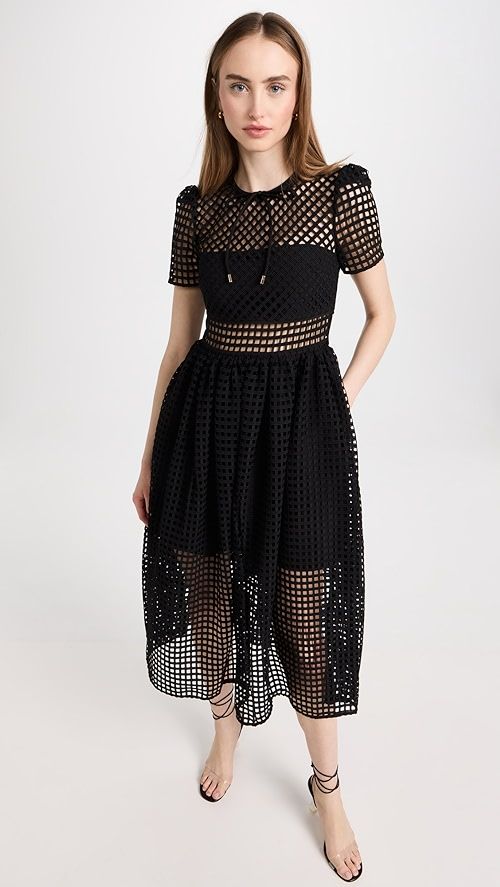 Black Grid Lace Midi Dress | Shopbop