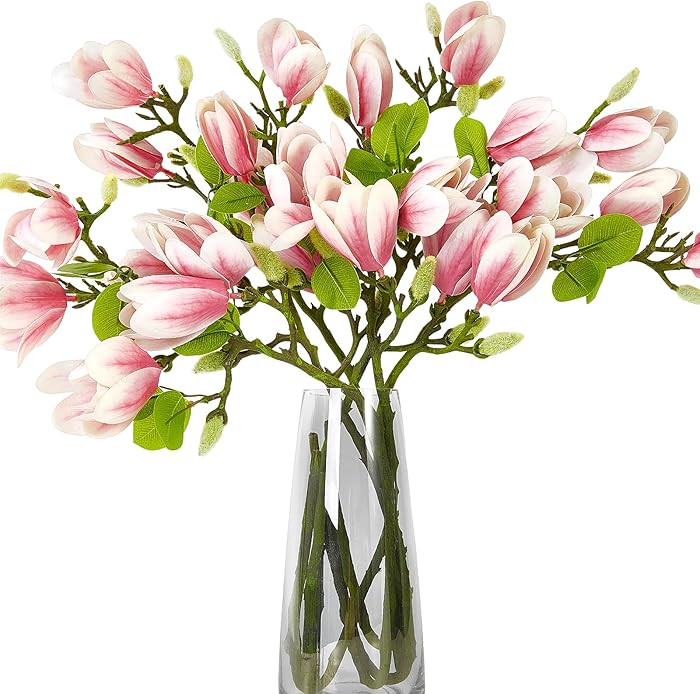 6 PCS 27inch Artificial Magnolia Flowers 3D Real Touch 24 Heads Faux Magnolia Flower buds Realist... | Amazon (US)