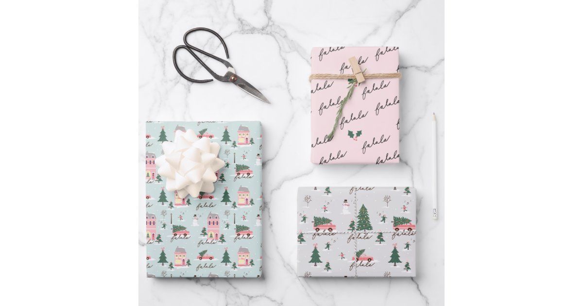 Fa La Home For The Holiday Town & Pink Retro Van Wrapping Paper Sheets | Zazzle.com | Zazzle