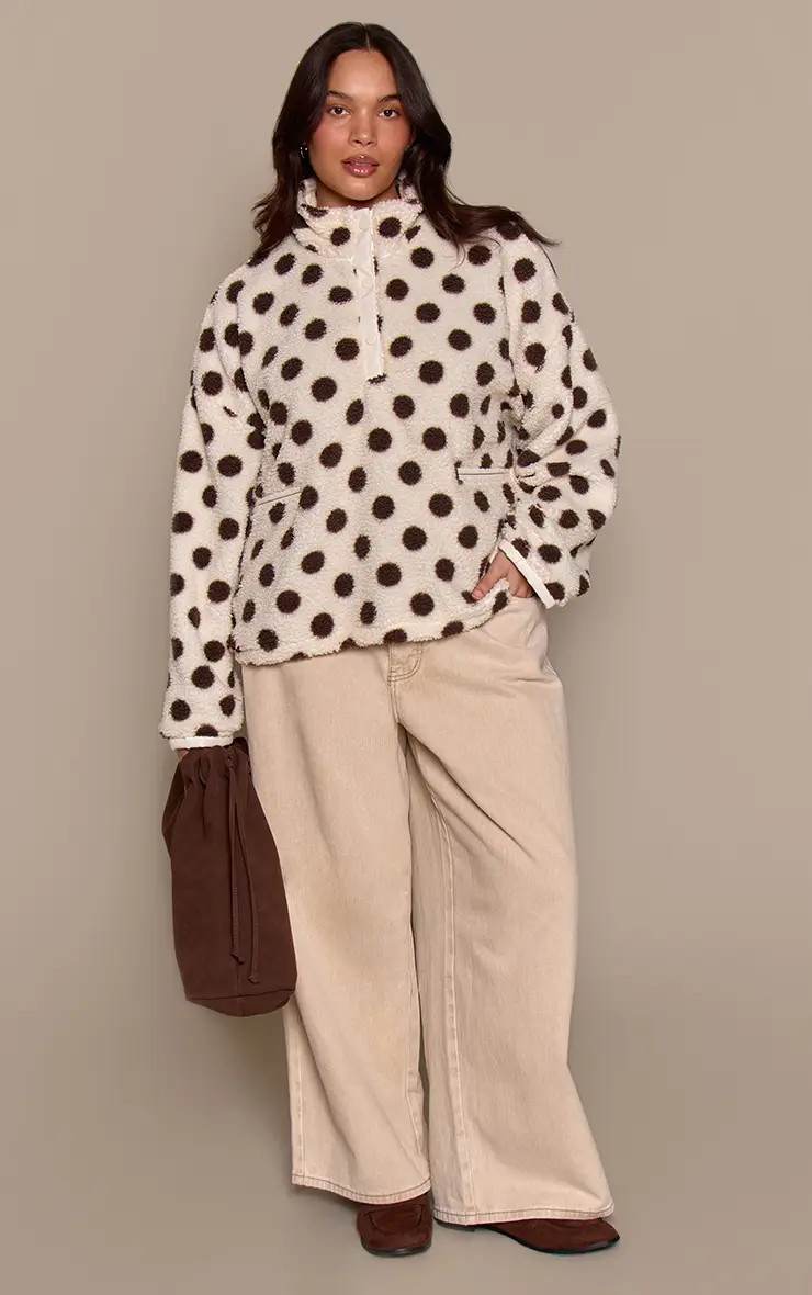 Plus Cream Polka Dot Fleece Pull Over Jumper | PrettyLittleThing US