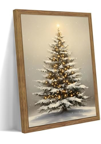 Vintage Christmas Pictures Wall Decor, Framed Christmas Tree Wall Art, Rustic Winter Holiday Pine Tree Print, Snowscape Botanical Canvas Artwork for Living Room Bedroom – 12x16in | Amazon (US)