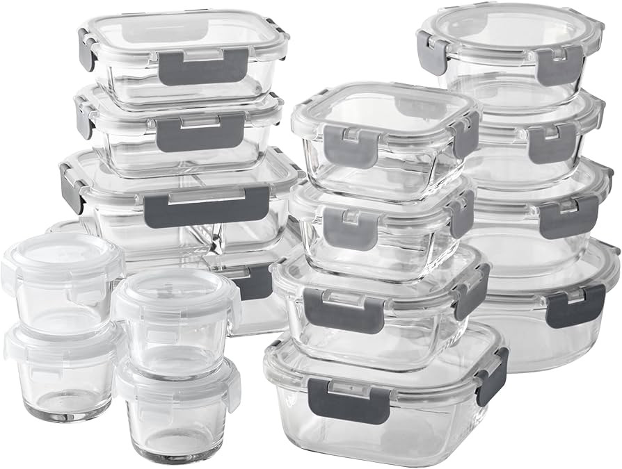 COOK WITH COLOR Premium 32-Pc. Borosilicate Glass Food Container Set with Dividers - 4 Rectangles... | Amazon (US)