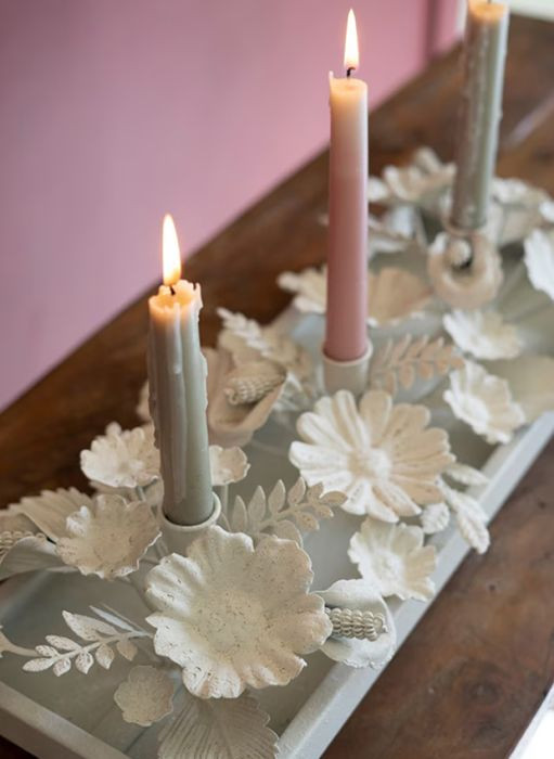 OPEN BLOOMS PAINTED METAL CANDELABRA | Antique Farm House