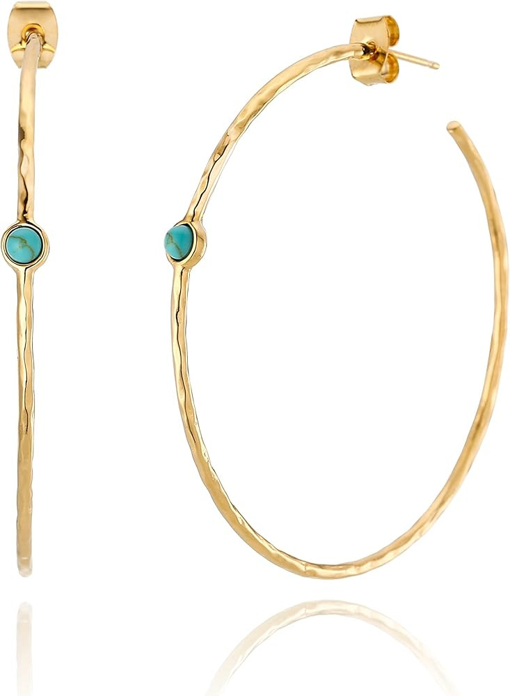14K Gold-Plated Dainty Hoop Earrings with Simulated Blue Turquoise - Lightweight, Hypoallergenic,... | Amazon (US)