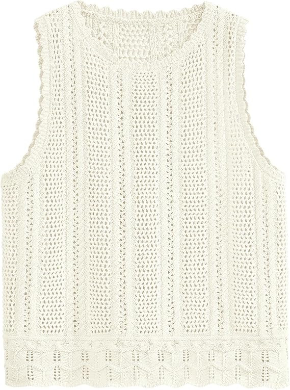 KIRUNDO Crochet Tank Top Vacation Outfits for Women Sweater Vest Beach Cover Ups Spring Summer Sl... | Amazon (US)