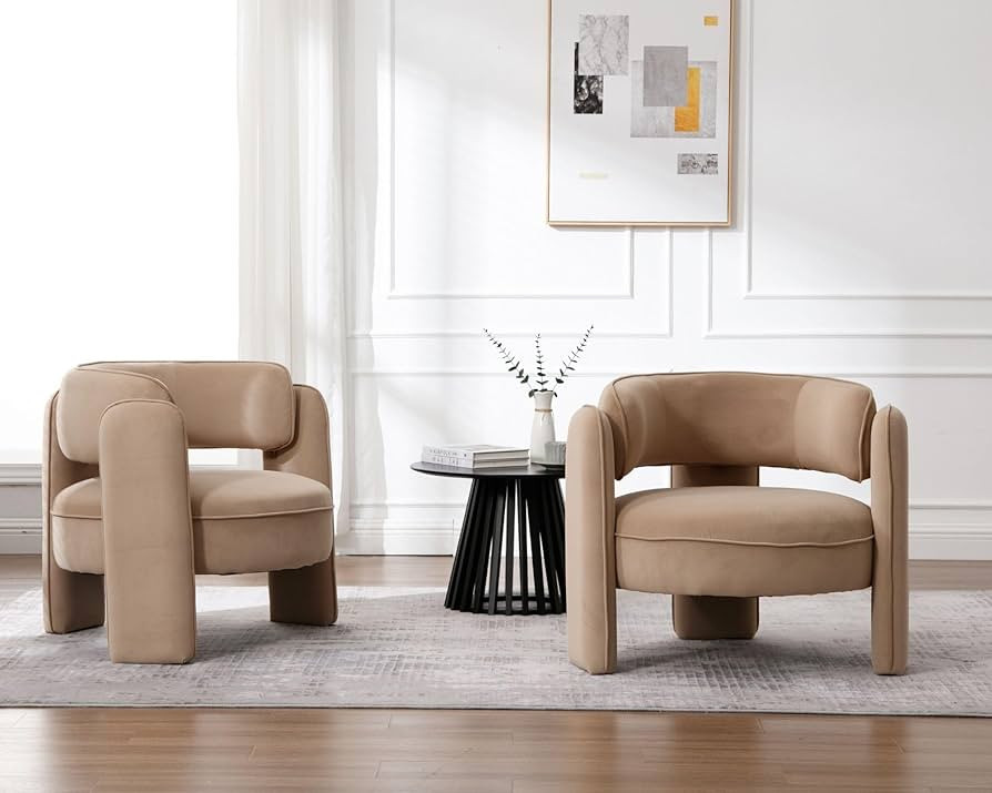 VESCASA Velvet Barrel Accent Chairs with Open-Back, Upholstered Side ArmChairs with 3 Legs, Moder... | Amazon (US)