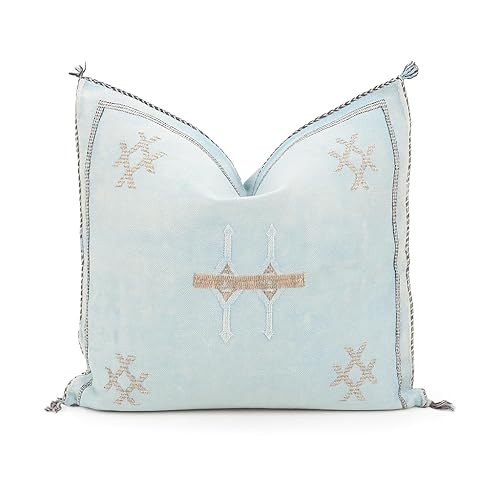 Decorative 20x20 Cactus Silk Pillow Cover – Handwoven Square Moroccan Accent Pillow (Blue) | Amazon (US)