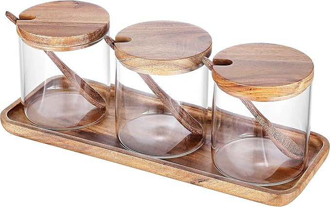 DGSIMZHII 3 Pack 250ml / 8.5oz seasoning glass jars, Salt and pepper bowl with lid and spoon,bath... | Amazon (US)