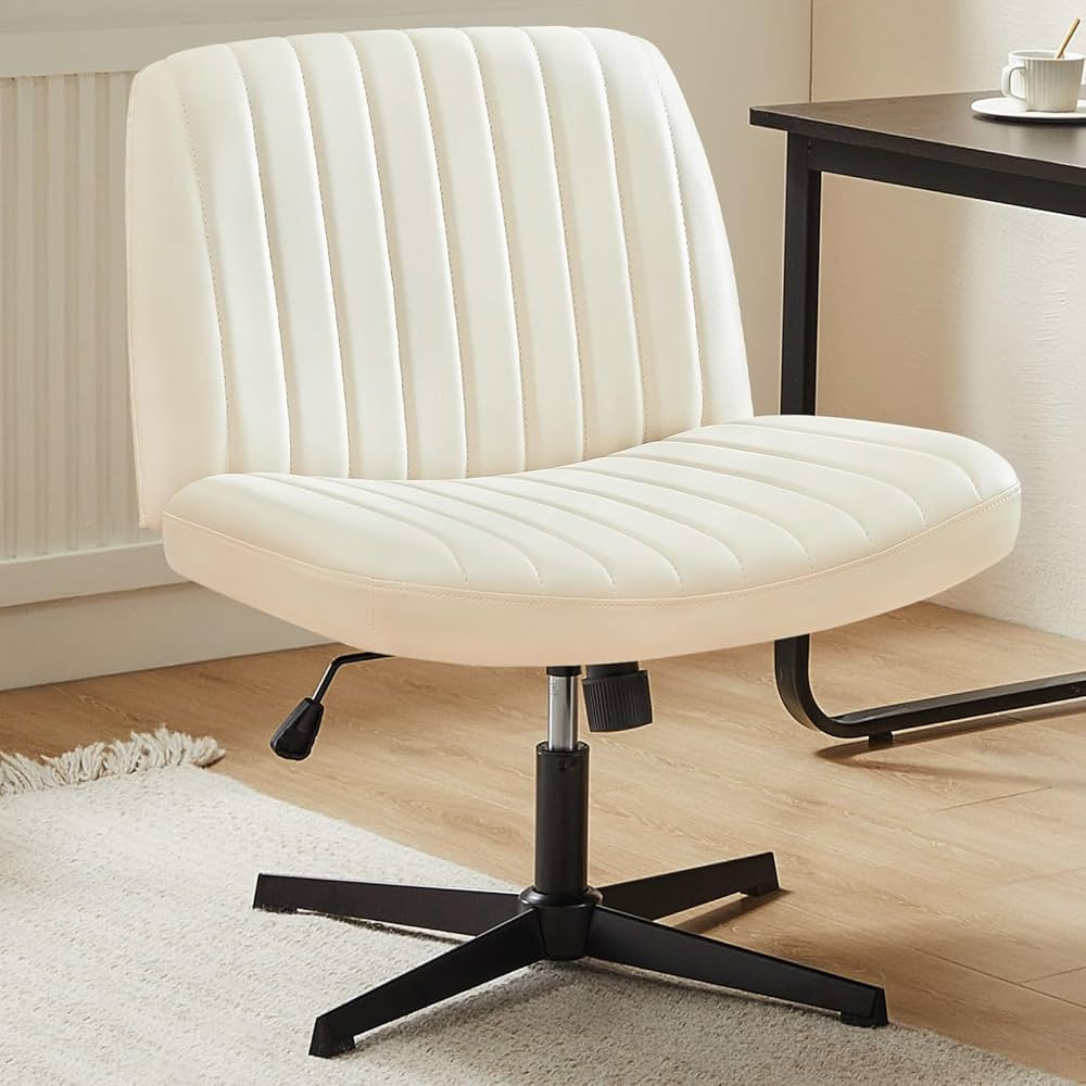 Sweetcrispy Cream Office Chair | Criss Cross, Legged, Armless | No Wheels | Swivel, Height Adjust... | Amazon (US)