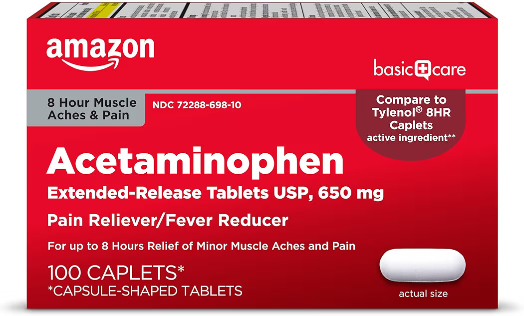 Amazon Basic Care Acetaminophen Extended-Release Tablets, 650 mg, 100 Count (Packaging may vary) | Amazon (US)