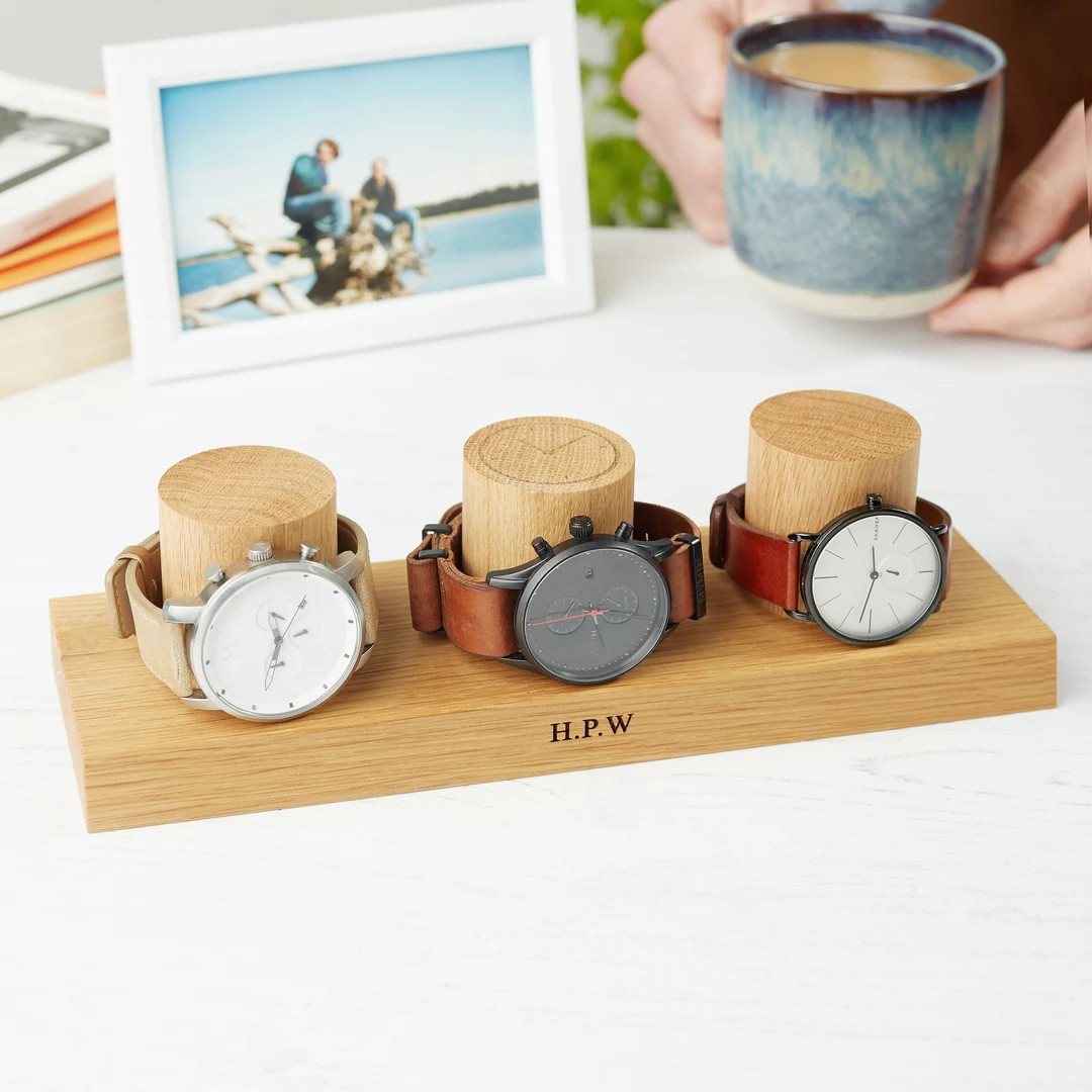 Watch Stand for Three Watches / Personalised Oak Watch Storage / Gift for Dad / Personalized Watc... | Etsy (US)