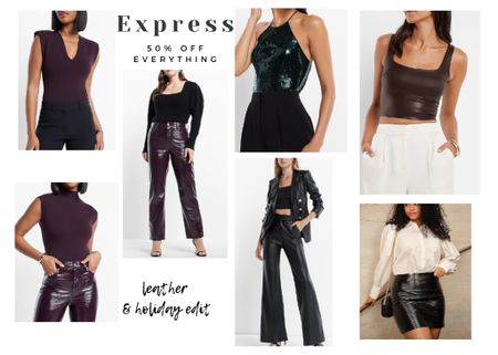 Leather and sequin holiday outfit ideas perfect to take you from the office to a holiday party. Beautiful festive looks that you can get now on sale during the express cyber Monday sale for 50% off

#LTKCyberweek #LTKstyletip #LTKHoliday
