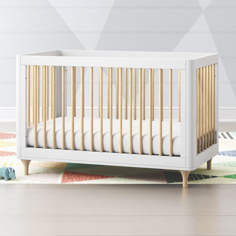 Babyletto Lolly White & Natural 3-in-1 Wood Convertible Baby Crib with Toddler Bed Conversion Kit... | Crate & Barrel