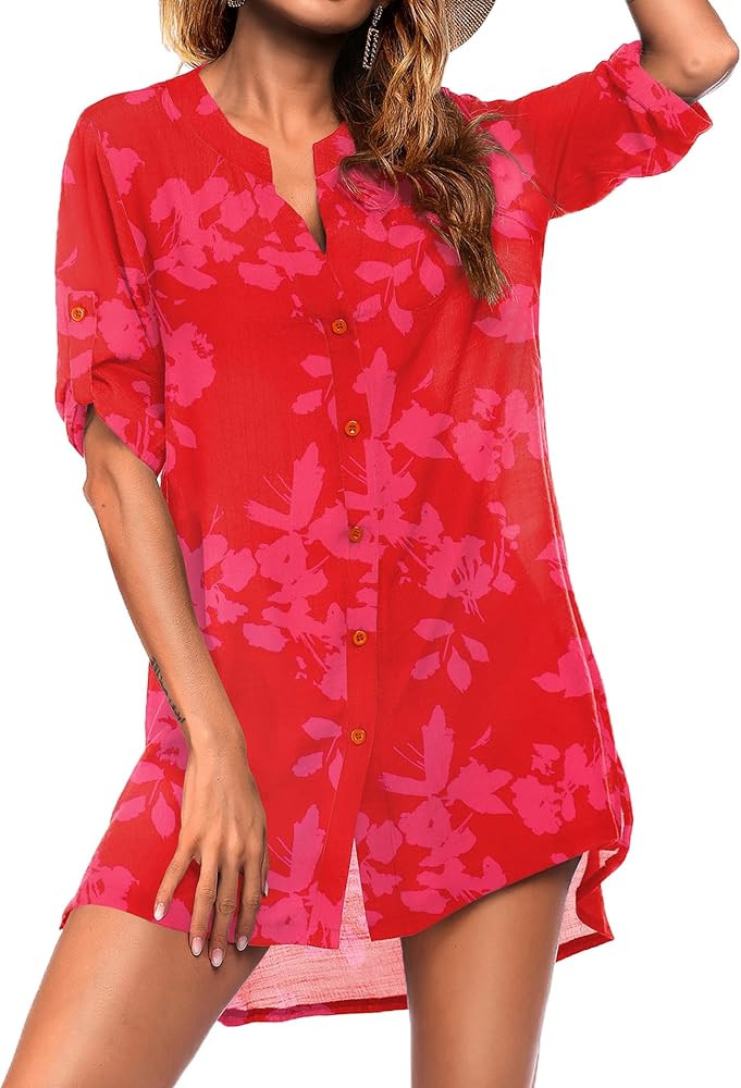 Ekouaer Women's Cover Up Beachwear Button Down Bathing Suit | Amazon (US)