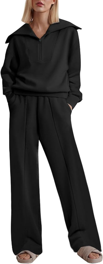 Aleumdr Two Piece Outfits Half Zip Sweatshirt Sweatsuit Lounge Sets for Women Matching Set Wide L... | Amazon (US)