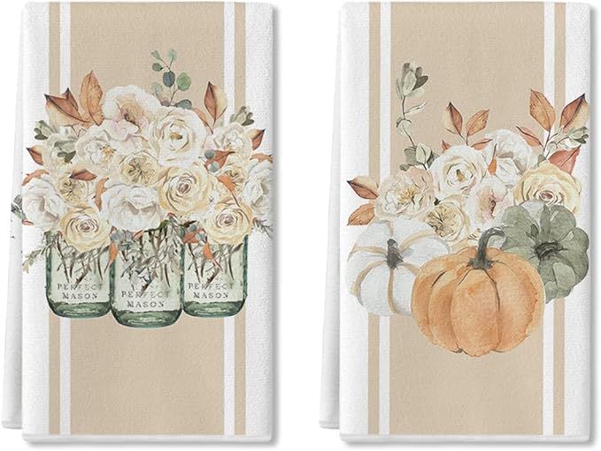 Artoid Mode Fall Pumpkin Flower Vases Kitchen Towels Dish Towels, 18x26 Inch Autumn Thanksgiving ... | Amazon (US)