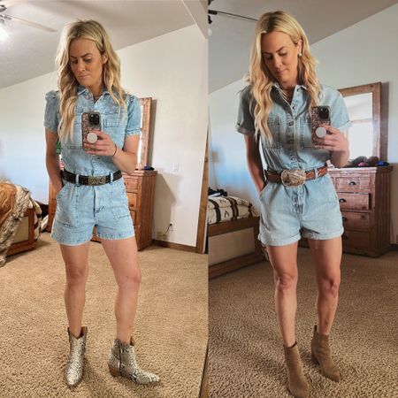 Denim Rompers are my favorite, and I found three that are a dream! 

On the left, is the Gap Denim romper, with puff sleeves. This version also comes as a black denim romper. 

On the right, is the Buddy Love denim romper.

Both fit very true to size (I’m in medium or size 6 in all)  