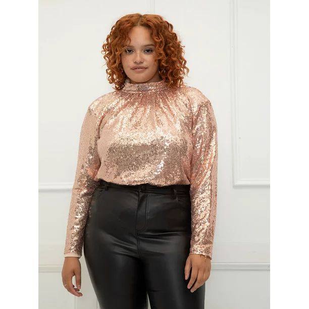 ELOQUII Elements Women's Plus Size Cowl Back Sequin Top - Walmart.com | Walmart (US)