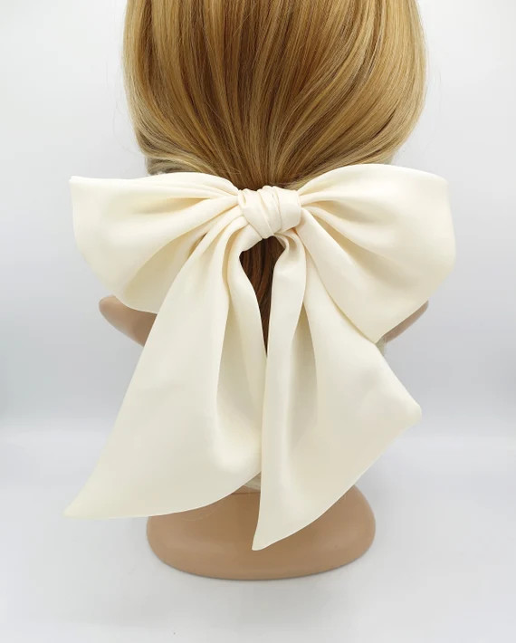 Satin giant hair bow french barrette wide tail oversized women | Etsy | Etsy (US)