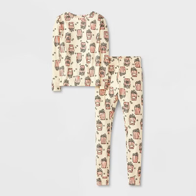 Kids' 2pc 'Popcorn' Snuggly Soft Snug Fit Long Sleeve Pajama Set - Cat & Jack™ Cream 12 | Target