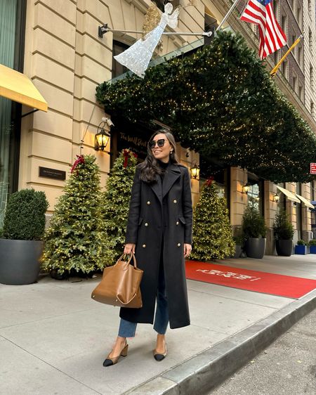 Kat Jamieson wears a black winter coat with Chanel slingback pumps. NYC, winter outfit, Christmas, holiday outfit, Khaite tote, leather bag. #LTKHoliday

#LTKSeasonal #LTKworkwear