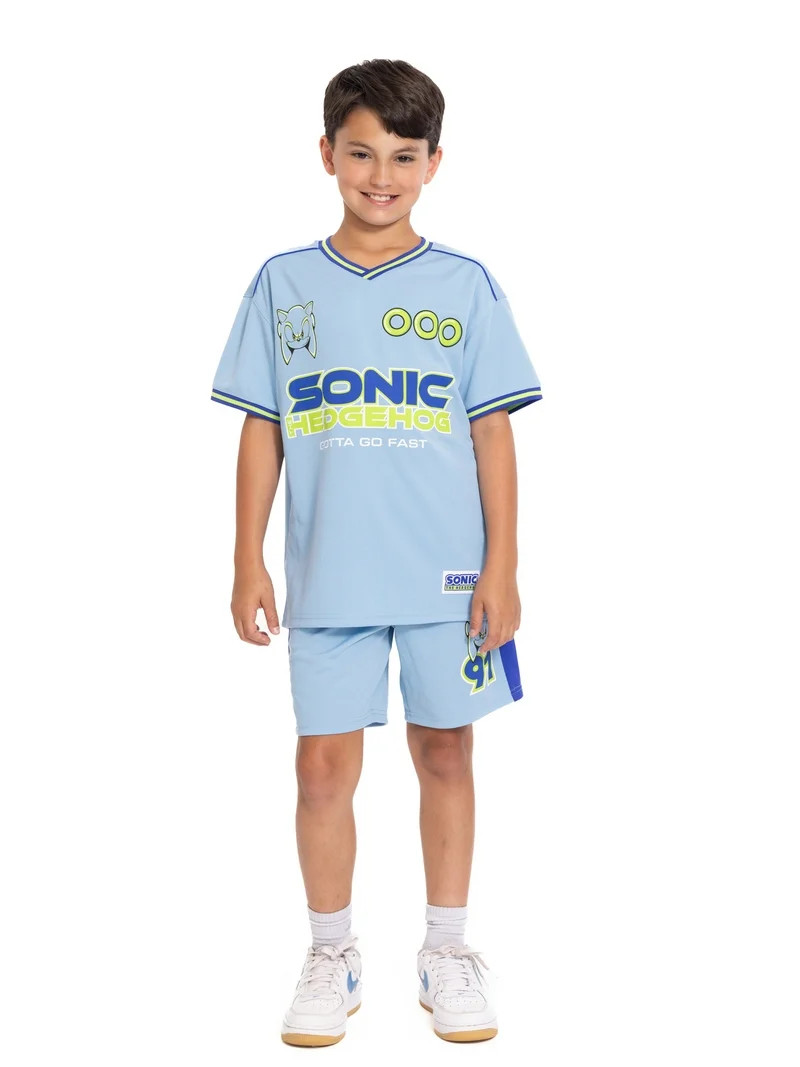 Sonic the Hedgehog Boys Graphic Soccer Jersey and Drawstring Shorts Set, 2-Piece, Sizes 4-16 | Walmart (US)