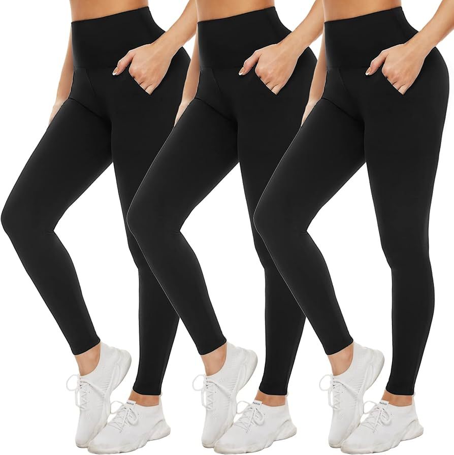 NEW YOUNG 3 Pack Leggings with Pockets for Women,High Waisted Tummy Control Workout Yoga Pants | Amazon (US)