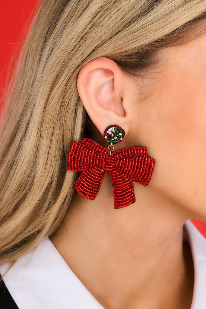 Celebrate The Season Red Beaded Earrings | Red Dress 