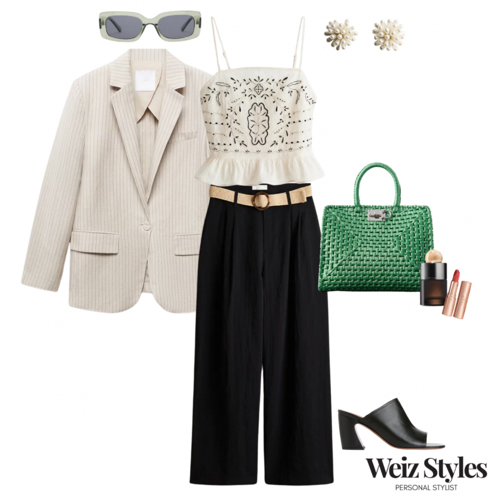 Super chic summer styling with a pop of green 💚 perfect for brunch with the girls, after work drinks or date night! ✨

Looking for some bespoke outfit advice? Get in touch 💌 hello@weizstyles.com 

H&M, trousers, belt, crop top, embroidery, cute, chic, feminine, blazer, pinstripe, stripes, neutral, green, sophisticated, mango, John Lewis, high street, designer, ootd, summer, spring, elegant, sunglasses, lipstick, perfume, Charlotte tilbury, earrings, pearl, Jo malone, mules, heels, sandals, black, white, monochrome, stylish, Weiz styles, personal stylist, styling, London 

#LTKsummer #LTKuk #LTKstyletip