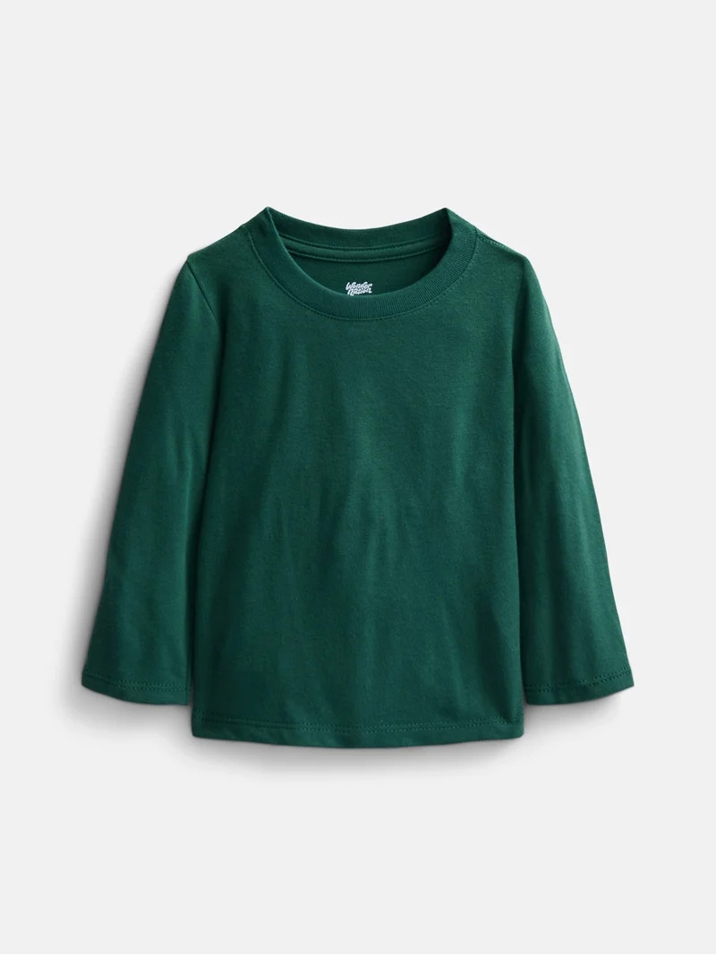 Wonder Nation Baby and Toddler Boys Solid Tee with Long Sleeves, Sizes 0/3M-5T | Walmart (US)